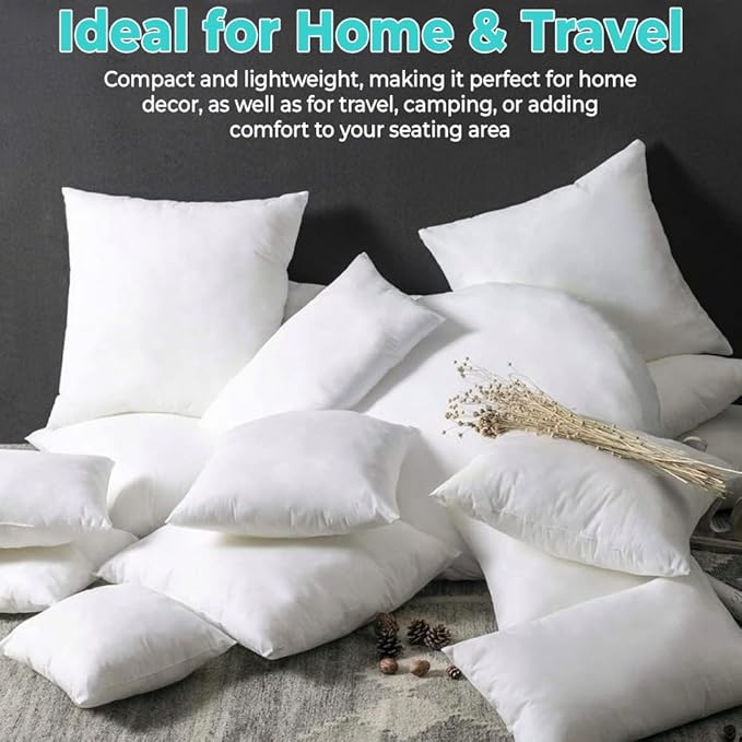 QUBA LINEN 18 x 18 Throw Pillow Insert - Pack of 2 White, Down Alternative Pillow Inserts for Decorative Pillow Covers, Throw Pillows for Bed, Couch Pillows for Living Room (Pack of 2)