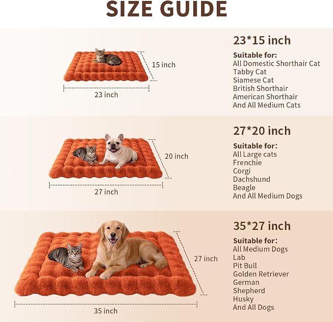 SOMAHE Plush Pet Bed Mat, Machine Washable, Medium 27x20 Vibrant Orange | Machine Washable + Non-Slip Paw Bottom: plush pet mat stays fluffy and steadier for large cats and small dogs.