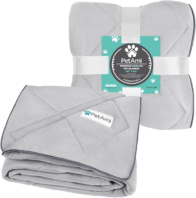 PetAmi Premium Cooling Dog Blanket | Lightweight Fluffy Pet Throw Blanket Bed Cover for Dogs, Cat, Puppies | Pet Blanket Furniture Protector Couch Sofa | Reversible Fuzzy Cozy | 90x90, Light Grey