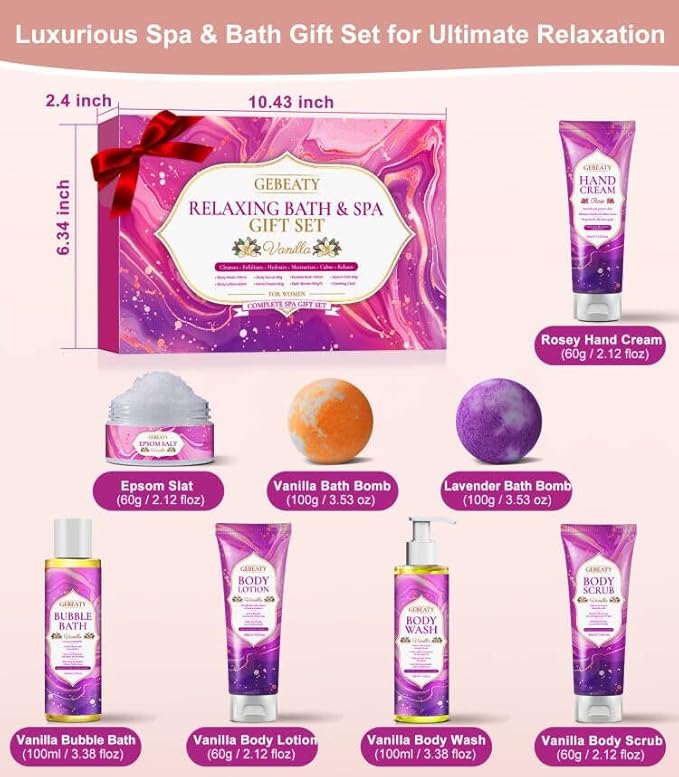 Self Care Gifts for Women,Unique Relaxing Birthday Gifts for Mom Wife Her,Stress Relief Spa Gifts Basket for Mothers Day Sister Friendship,Vanilla Bath Care Package Gift Set,Christmas Stocking Stuffer