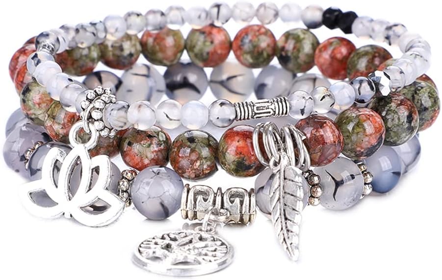 UEUC Tree of Life Yoga Healing Stone Bracelets,Multilayer Lotus Chakra Stone Reiki Bracelet Sets,Anxiety Crystal Natural Stone,for Women Stress Relief