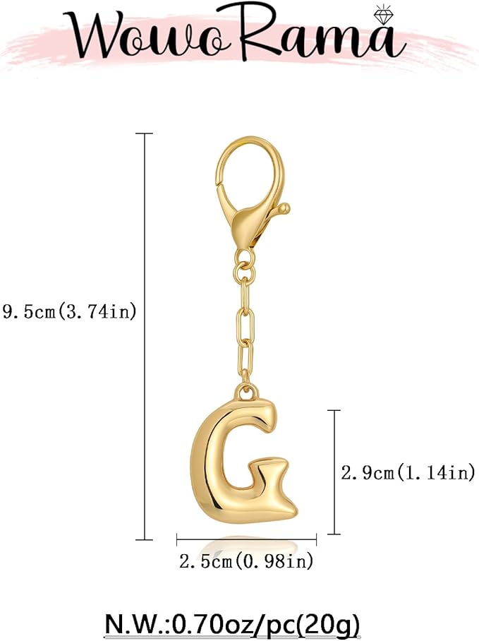 WOWORAMA Initial Letter Keychain for Women Chunky Gold Bubble Letter Bag Charm Purse Charm Personalized Keyrings Accessories