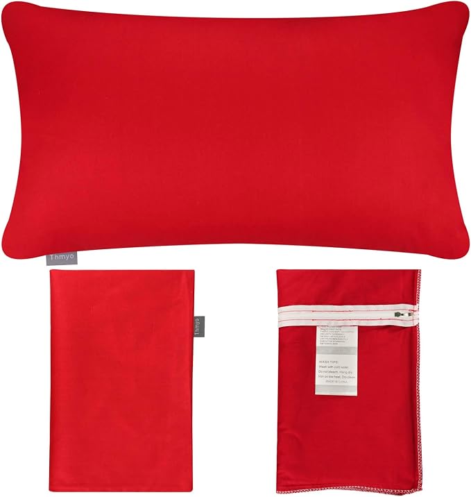 Thmyo 4-Pack 100% Cotton Lumbar Comfortable Solid Decorative Throw Pillow Case Rectangle Cushion Cover Pillowcase Blank Valentines Day DIY Throw Pillowcase for Sofa Bed(12x20inch/30x50cm, Red)