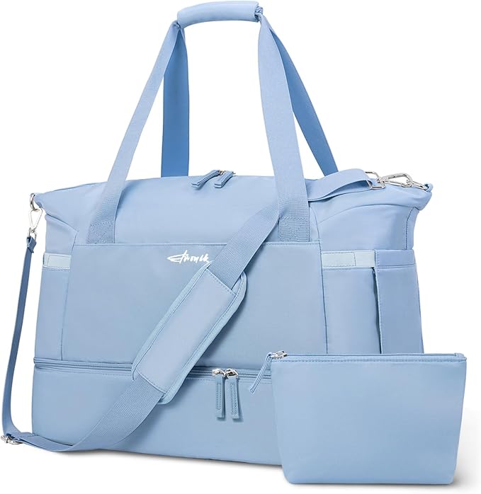 Gym Bag for Women, 45L Carry On Travel Duffel Bag with Shoes Compartment, Weekender Overnight Bag with Wet Pocket for Women, Travel, Gym, Weekend, Large Size