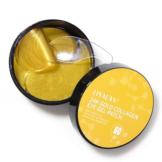 LIYALAN 24K Gold Under Eye Patches for Dark Circles and Puffiness Eye Mask Skin Care Products for Puffy Eyes Beauty for Women 60Pcs