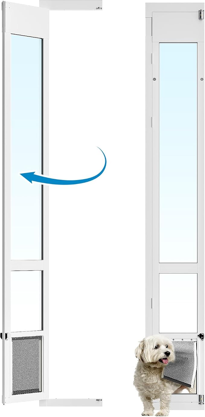 Medium Dog Door for Sliding Glass Doors, 91 7/16" to 96" Tall, 12.8" Wide, Aluminum Frame, Magnetic Seal, Perfect for Medium Pets Up to 40 lbs