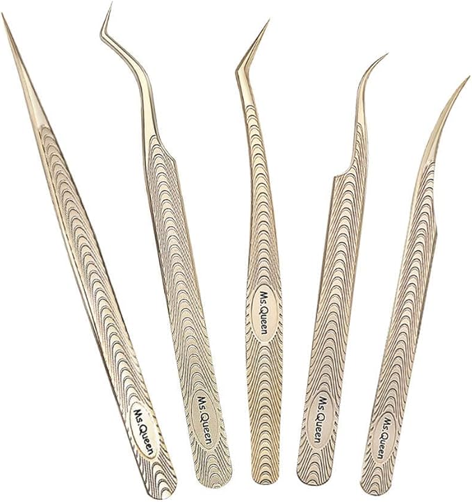Ms.Queen Lash Tweezers for Eyelash Extension-Professional Lashing Tweezers for Mega Volume Mink Eyelashes Extensions Applying,5PCS Set