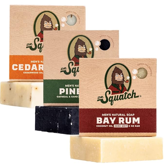 Dr. Squatch Natural Bar Soap for Men - Cold Process Soap with No Harsh Chemicals - Pine Tar, Cedar Citrus & Bay Rum (5 oz, 3-Pack)
