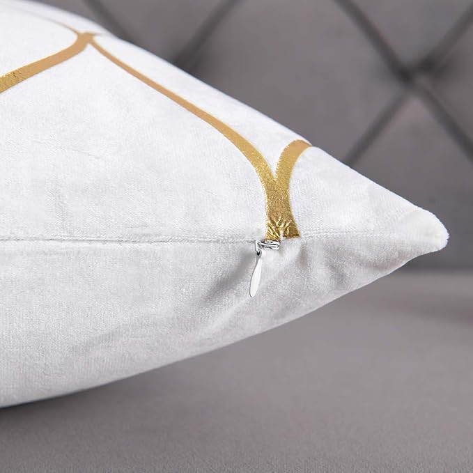 Gold Velvet Throw Pillow Covers Off White: 2 Pack 12x20 Inch Rectangular Decorative Pillow Cases for Bedroom Sofa Couch Living Room