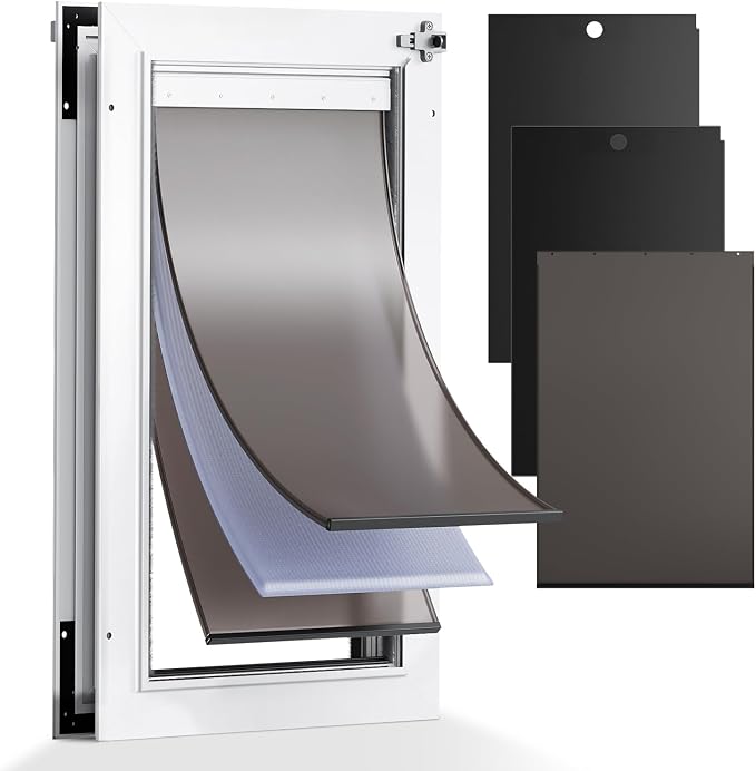 3-Flaps Aluminum Large Dog Door for Door, Pets Up to 110 lb
