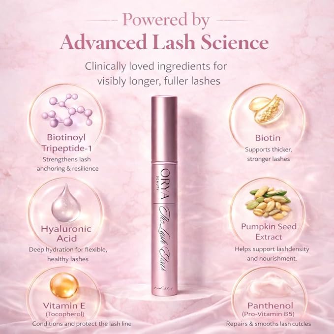 ORYA Beauty Eyelash Growth Serum - Prostaglandin-Free, Visible Results in 2-4 Weeks, 100% Natural Vegan Formula for Sensitive Eyes, 3ml