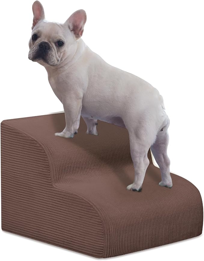 Mesa Lemon 2 Step Dog Stairs Pet Ramp for High Beds, Sofas and Cars | High Density Foam, Non-Slip Bottom, Removable Washable Cover, Portable Handle, Holds Up to 50 lbs, 11.8 Inch Height