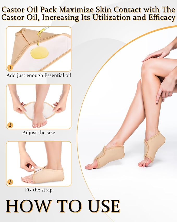 2Pcs Castor Oil Pack Wrap for Ankle Reusable Organic Castor Oil Feet Wrap, Adjustable Castor Oil Compress Feet Brace for Ankle, Waist, and Joint Care