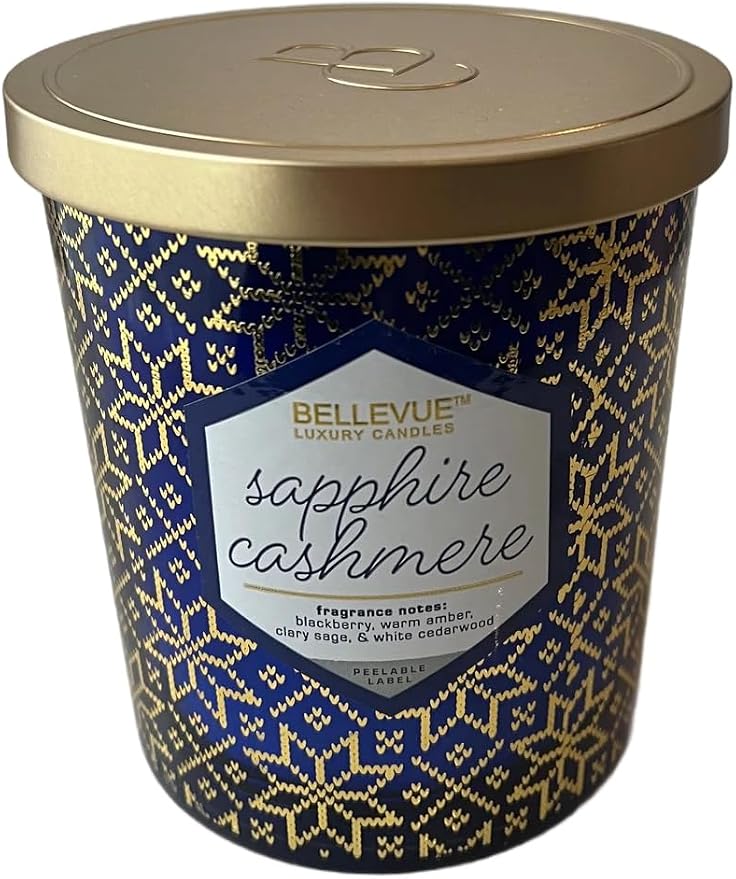 Bellevue Luxury Candles, 12 OZ Fragranced Candle, Soy Blend Wax, Essential Oils, Long-Lasting Burn, Home Fragrances, Aromatherapy Home Scented Candles Scent Sapphire Cashmere