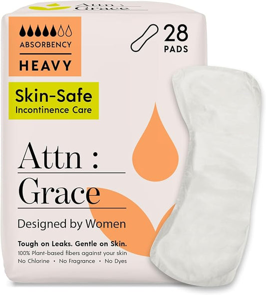 Attn: Grace Heavy Incontinence Pads for Women, 28-Pack - Plant-Based, High Absorbency, Breathable - Incontinence Pads for Heavy Bladder Leaks & Sensitive Skin
