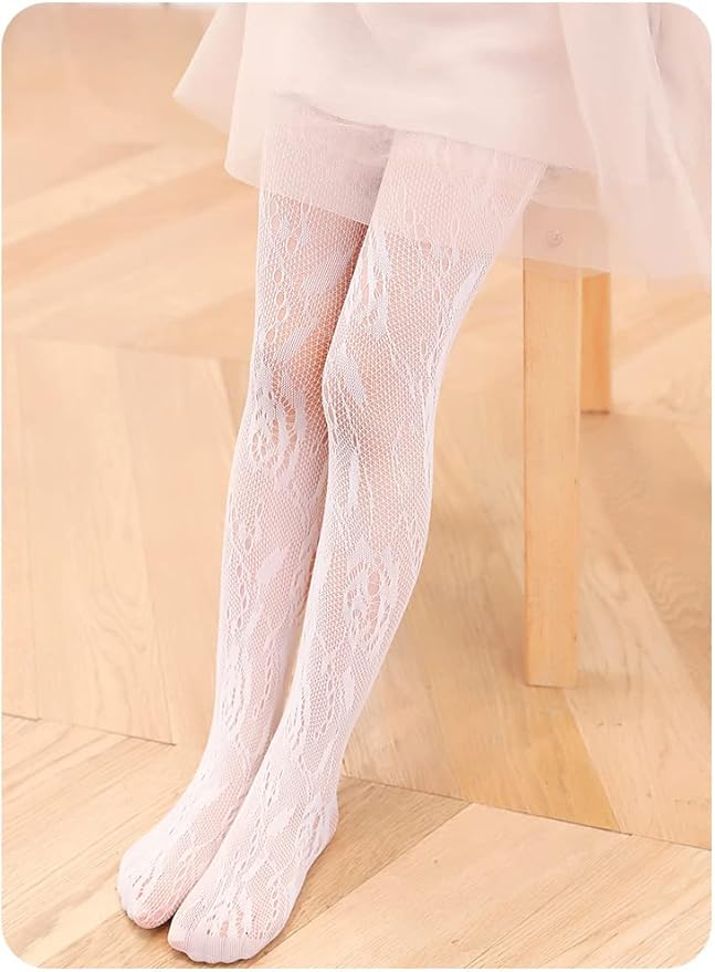 Girls Fishnet Stockings for Princess Dress High Waist Mesh Tights Cute Pattern Knit Socks