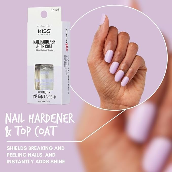 Kiss New York Nail Hardener & Top Coat, Infused with Biotin, Strengthen Nails, Protect Nails, Avoid Breaking and Splitting, Made in Korea