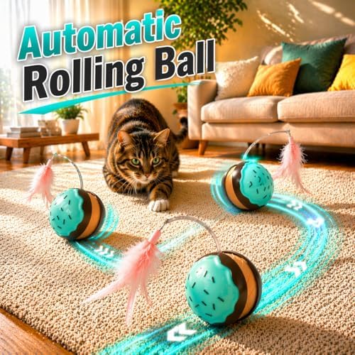 Interactive Cat Toys for Indoor Cats, Automatic Rechargeable Rolling Ball