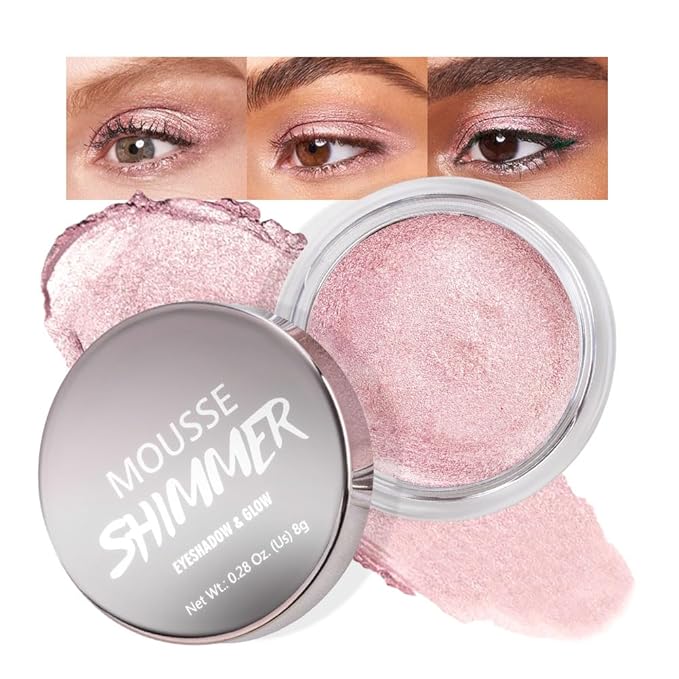 Soft Rose Mist Cream Shimmer Eyeshadow – Rose Lilac Pearl Mousse Eye Shadow, High Pigment Glitter Pink Eyeshadow, Waterproof Long-Lasting Crease-Proof Single Shade for Natural Everyday Eye Makeup 2