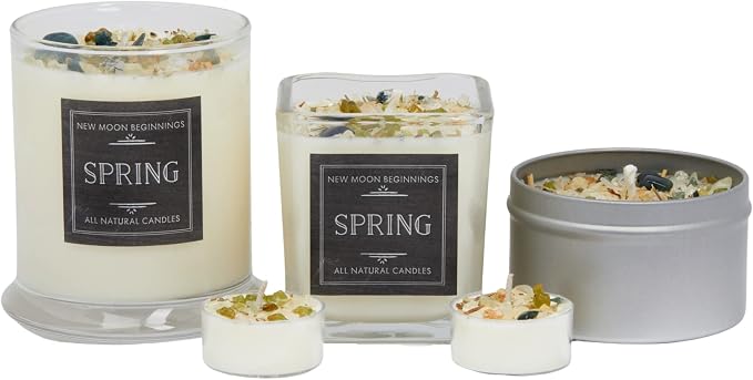 Spring Candle by New Moon Beginnings - Rosemary & Citrus Candle - Soy Candle - All Natural Aromatherapy Essential Oil Candle - Herb & Crystal Candle - Energy Cleansing Candle - 8 oz Tin