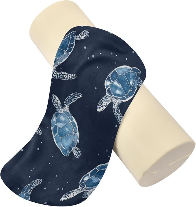 Sea Turtle Navy Blue Neck Roll Pillow Bolster Round Health Memory Foam Long Cervical Cylinder Pillows with Removable Washable Cover for Body Bed Legs Back Yoga