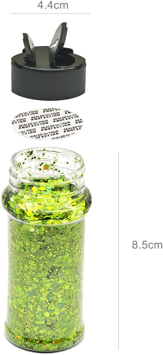 Grass - Light Green - Craft Glitter - 2oz Glitter Shaker Bright Colorful Holographic Mix Chunky Body Glitter Bulk Wholesale 24 Colors in Shaker Cosmetic Glitter - EBLB601