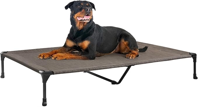 Veehoo Outdoor Elevated Dog Bed Large Sized Dogs, Cooling Raised Dog Cots | Off-ground training platform, portable camping hammock, breathable mesh, easy to clean, no-tool setup, 53"x37", Brown