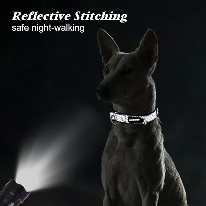 azuza Airtag Dog Collar, Medium Dog Collar with Airtag Holder, Dark Blue, M