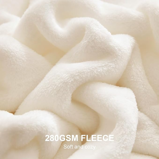 Hansleep Throw XL Beige Fleece Blanket, Soft Flannel Bed Blanket | Fuzzy Cozy Blanket 50x70 Inches, Multi-use for Bed, Sofa, Couch, Travel, Camping, All Season Warm Lightweight Cover