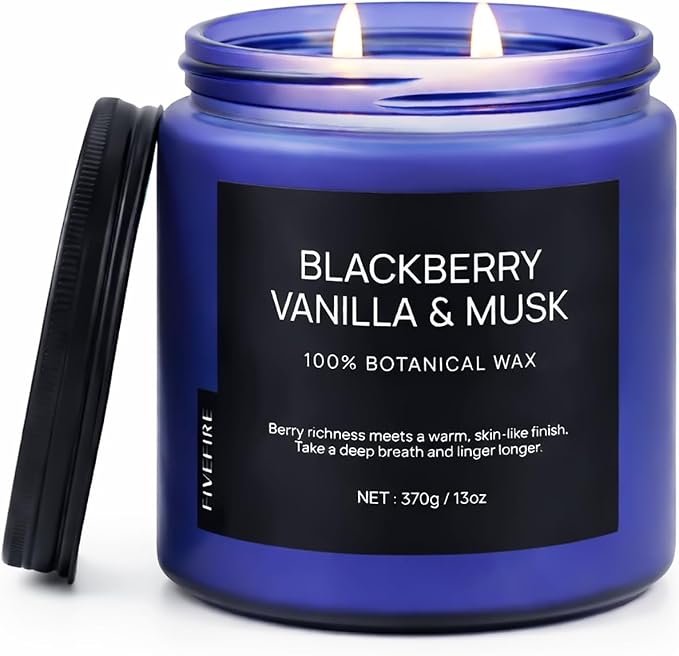 BlackBerry Vanilla Musk Home Scented Candles, 13oz Organic Soy Wax, 76-Hour Clean Burning, Natural Non-Toxic, Fruity & Warm Sensual Scent for Relaxation, Aromatherapy Housewarming Candle Men Women