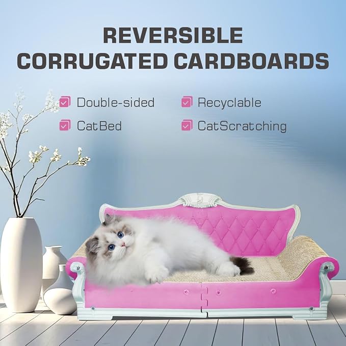 Extra Large Cat Scratcher Sofa Bed, Ergonomic Cardboard Couch | 27.5" Durable Cat Couch & Scratching Board, Reversible Lounge Furniture for Big Cats & Multi-Cat Households