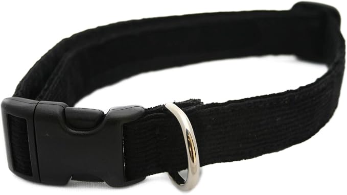 Hemp Corduroy Dog Collar - No Pattern (1" Large, Black)