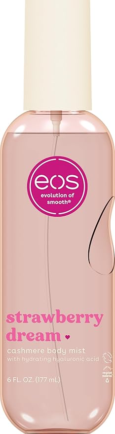 eos Cashmere Body Mist, Strawberry Dream, Body Spray for Women, Strawberry Perfume, Hair Mist, Moisturizing, Hyaluronic Acid, Glycerin, Vegan, Cruelty-free, 6 fl oz