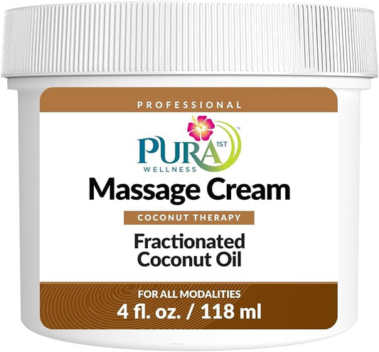 Coconut Therapy 4 Fl oz Massage Cream, Coconut Oil, Professional, Massage Therapy, Deep Tissue, Unscented, Natural Ingredients, Skin Hydrating, Moisturizing, Muscle Relief, for Bruising