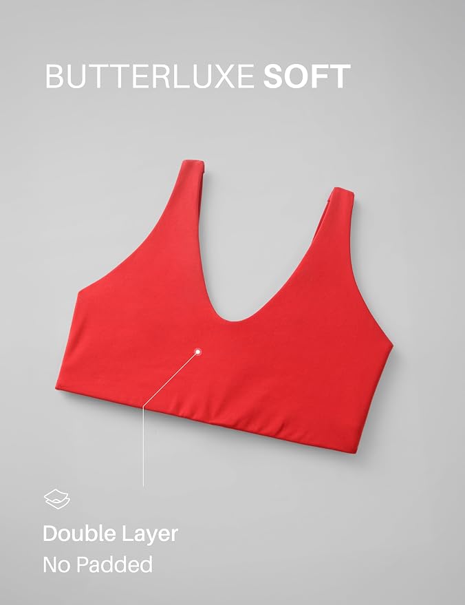 CRZ YOGA Butterluxe Soft Double Lined Scoop Neck Sports Bras for Women - Adjustable Straps Yoga Crop Top Non Padded