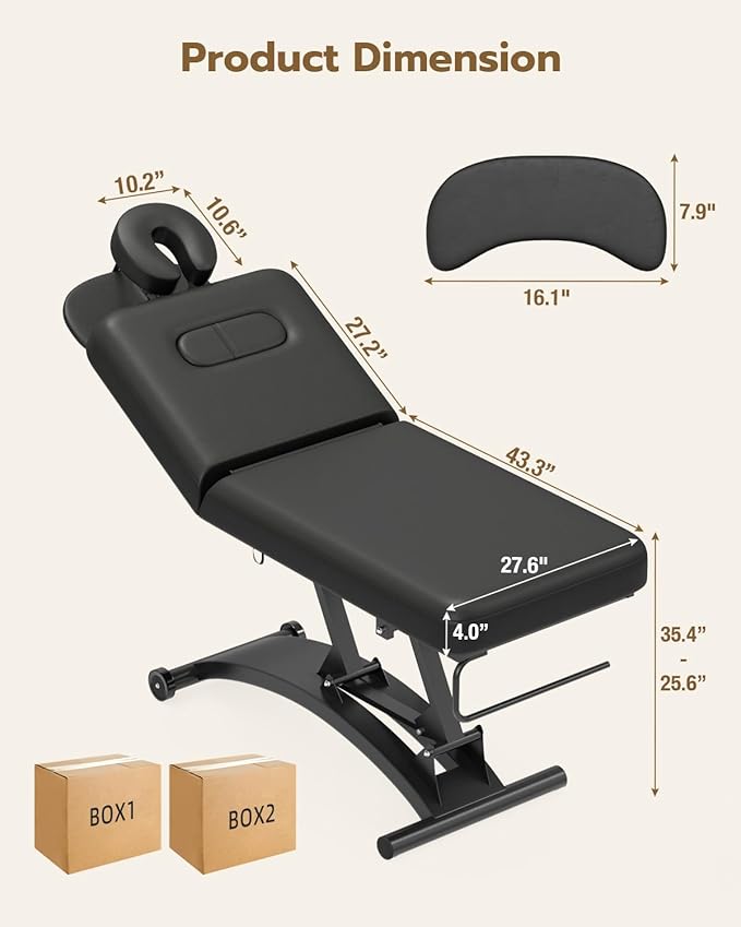 Paddie 550lbs Electric Lift Massage Table, Professional for Treatment/Facial/Beauty/Spa/Physical Therapy, Haydrulic Adjustable Backrest/Face Cradle/Rolling Wheels, Black