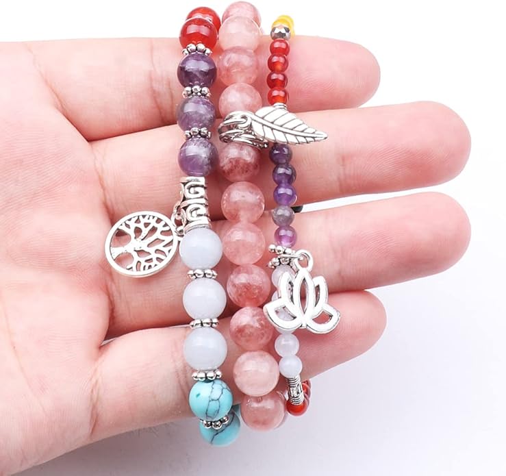 UEUC Tree of Life Yoga Healing Stone Bracelets,Multilayer Lotus Chakra Stone Reiki Bracelet Sets,Anxiety Crystal Natural Stone,for Women Stress Relief