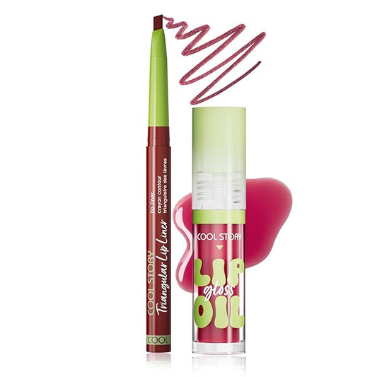 Matte Finish Lip liner and Nourishing Lip Gloss Kit for Women, High Pigmented Natural Nude Pink Red Brown Lip Pencil Makeup Long Lasting Moisturizing Plumping Lip Oil Gloss Winter Care (#06)