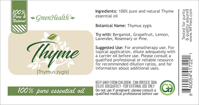 16 fl oz - Thyme Essential Oil - 100% Essential Oil - Aluminum Bottle - GreenHealth
