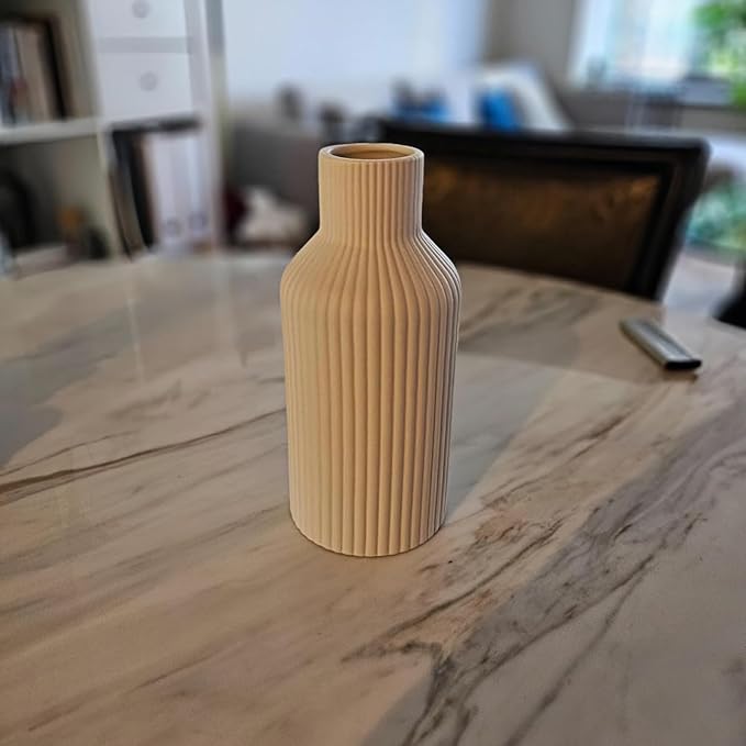 White Ceramic Flower Vase, Minimalist Modern Home Decor, Matte Finish Pampas Grass Vase for Table, Fireplace, Shelf, Mantel, Entryway and Centerpieces