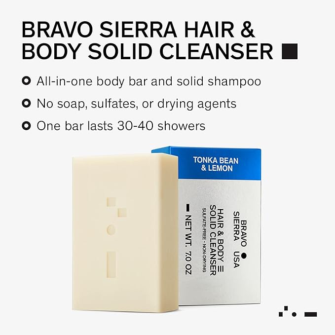 Bravo Sierra Tonka Bean & Lemon Body Bar, 3-Pack - All-In-One Multifunctional Cleanser with Coconut, Shea Butter & Oat Flour for Face, Hair, Body & Healthy Hair, 7 oz