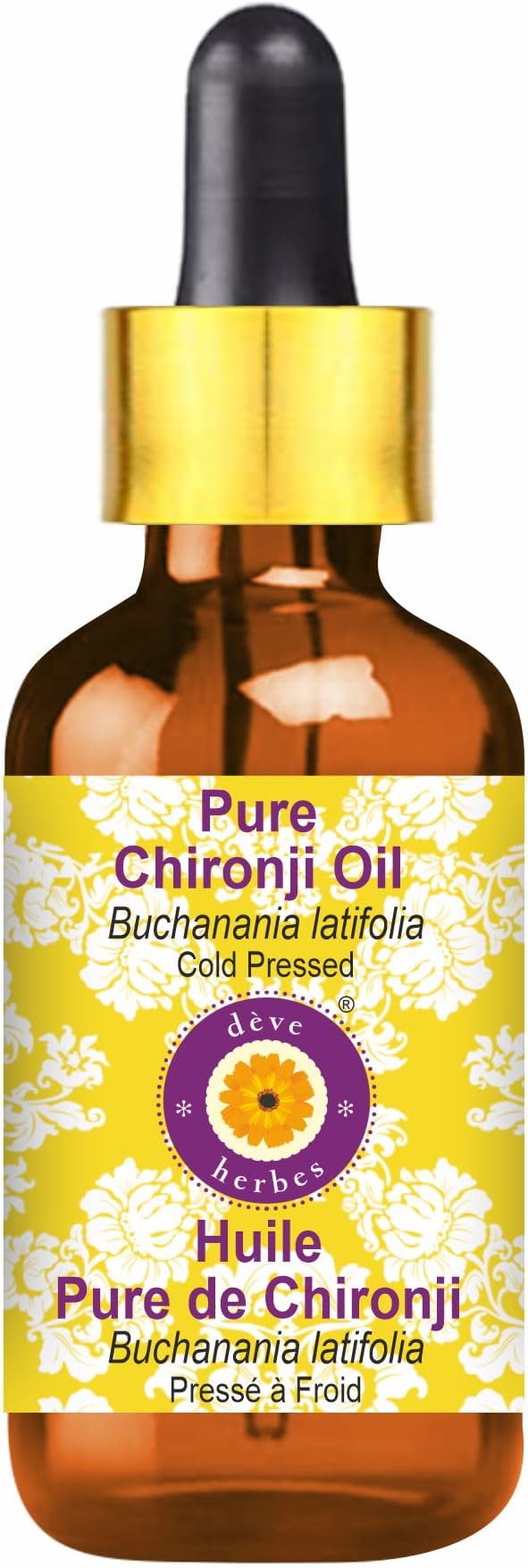 Deve Herbes Pure Chironji Oil (Buchanania latifolia) with Glass Dropper Cold Pressed 5ml (0.16 oz)