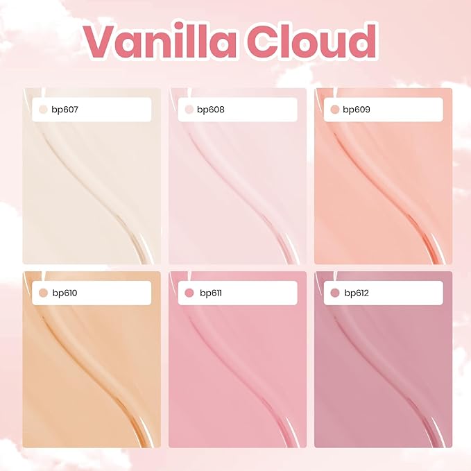 Beetles Nude Nail Polish Set - Vanilla Cloud, 6 Corlors Pastel Nail Polish Pink Quick Dry, Long-Lasting Pastel Nails for Summer & Spring Nails Art Effect for Manicure Salon