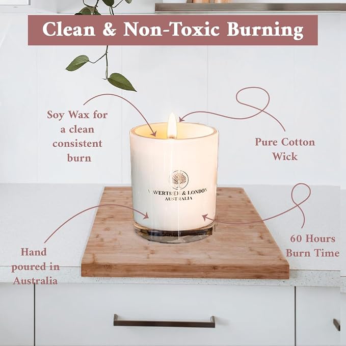 Wavertree & London Organic English Rose Scent Soy Wax Candle | Non Toxic 100% Cotton Wick Triple Scented Pure Natural Soy Wax Candles, Hand Poured in Australia | 60 Hours Burning Time, 11.66 Oz