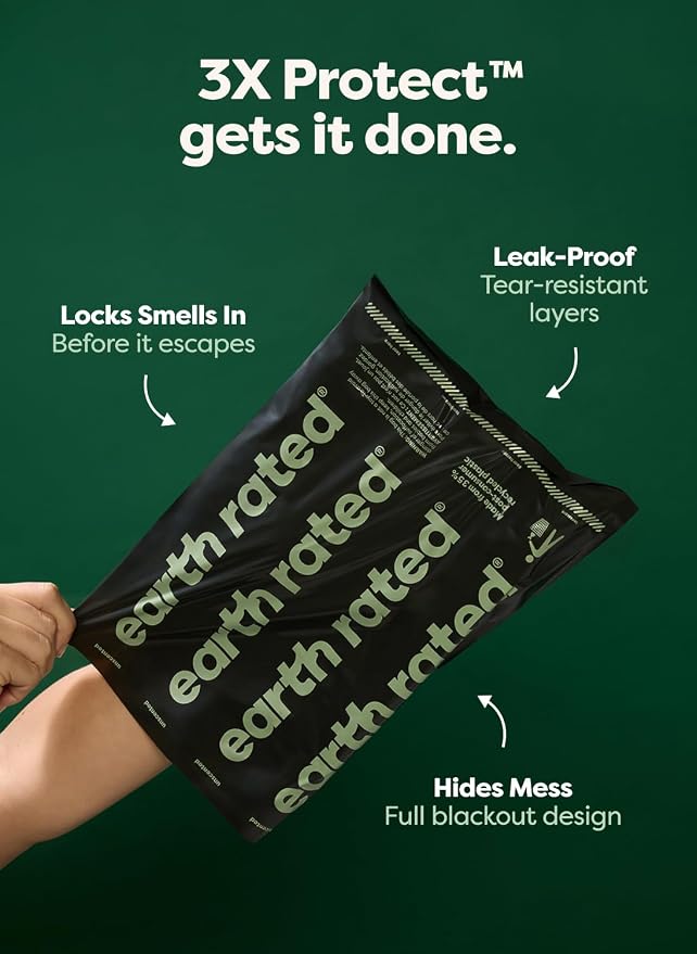Earth Rated 3X Protect Dog Poop Bag Rolls, Odor Blocking Leak Proof Extra Thick, Unscented, 120 Count | Leak Proof Extra Thick