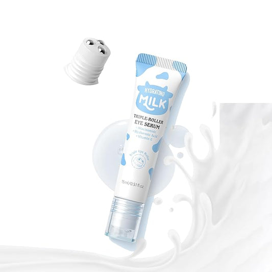 ARAKY Milk Eye Cream for Dark Circles and Puffiness, Hydrating Triple-roller Eye Serum, Improve Skin Elasticity, Intense Moisturizing Dullness, Dryness, Reduce Fine Lines, Skin Care Cream 0.51 oz