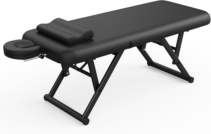 pouseayar Adjustable Massage Table with Face Pillow & Headrest, Sturdy and Solid, Silent and Easy to Adjust - Adjustable Backrest, Black