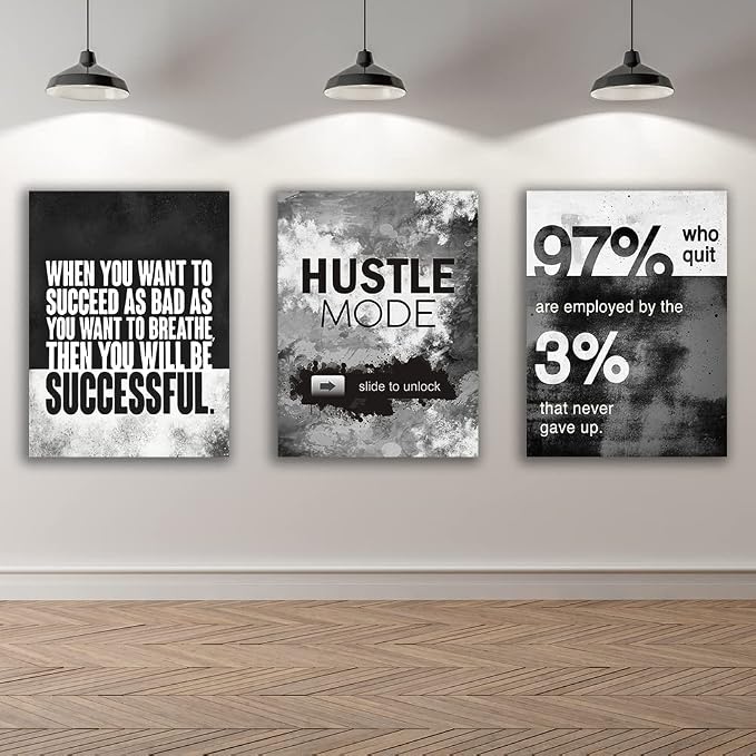 Motivational Painting Wall Art 3 Pieces Canvas Print Success Wall Art for Home Office Living Room Leader Canvas Quotes Inspirational Positive Poster Framed Motivation Artwork [36''Wx 16''H]