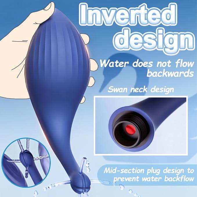 Enemas Anal Douches for Men Women Couples, Anti Backflow Enema Bulb with Shapeable Silicone Tube with 5 Water Outlets, Reusable Colon Cleanse Feminine Care Shower Enema Douche for Male Female