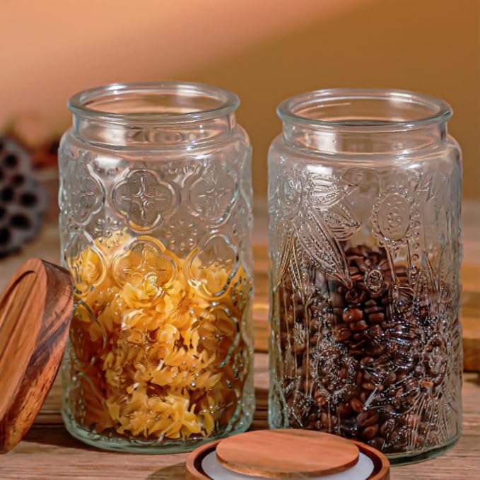 Vintage Glass Storage Jar, 34 FL OZ Airtight Coffee Canister | Glass Food Storage Container with Lid, Kitchen Canister for Coffee, Tea, Sugar, Candy, Decorative Mason Jar